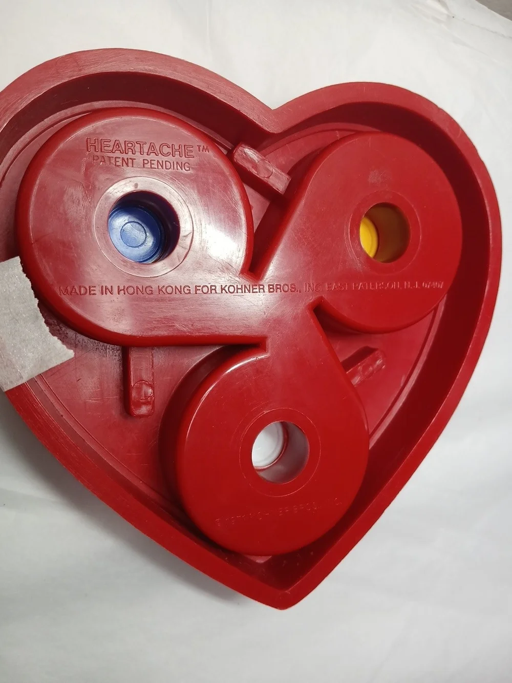 Vintage Heart-Shaped Marble Maze Game Toy - Red with Blue, Yellow White Marbles